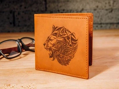 Laser marking logo on wallet